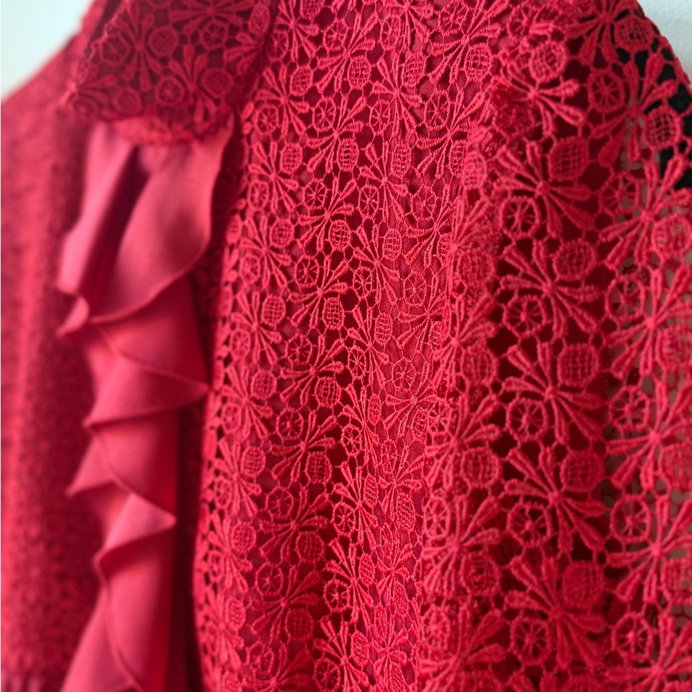 NWT Giambattista Valli Giamba Paris Red Lace Midi Dress Size 6 Ruffle Luxury WOW - Picture 7 of 16